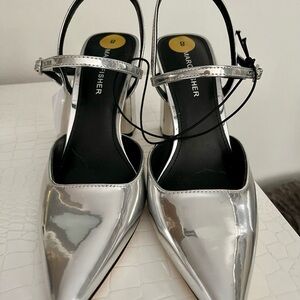 NEW! Marc Fisher Silver Slingback Heels with Pointed Toe
